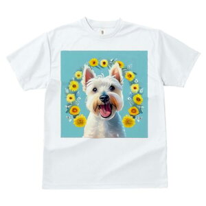 ウエストハイランドホワイトテリア Tシャツ 犬愛 ユニークデザインレディース 犬ファン 半袖 春夏 プリント 大人カジュアル かわいい 人間用 ギフト 個性的 猛暑対策 花 ウエストハイランド