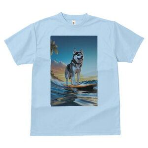 シベリアンハスキー Tシャツ 犬愛 ユニークデザインレディース 犬ファン 半袖 春夏 プリント 大人カジュアル かわいい 人間用 ギフト 個性的 猛暑対策 サーフィン シベリアンハスキー 波 海