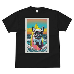 フレンチブルドッグ Tシャツ 犬愛 ユニークデザインレディース 犬ファン 半袖 春夏 プリント 大人カジュアル かわいい 人間用 ギフト 個性的 猛暑対策 サーフィン フレンチブルドッグ 海 波