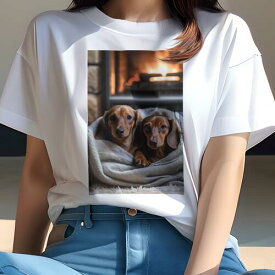 ダックスフンド Tシャツ 犬愛 ユニークデザインレディース 犬ファン 半袖 春夏 プリント 大人カジュアル かわいい 人間用 ギフト 個性的 猛暑対策 暖炉 ダックスフンド 毛布