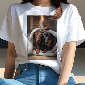ダックスフンド Tシャツ 犬愛 ユニークデザインレディース 犬ファン 半袖 春夏 プリント 大人カジュアル かわいい 人間用 ギフト 個性的 猛暑対策 暖炉 ダックスフンド 毛布