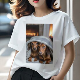 ダックスフンド Tシャツ 犬愛 ユニークデザインレディース 犬ファン 半袖 春夏 プリント 大人カジュアル かわいい 人間用 ギフト 個性的 猛暑対策 暖炉 ダックスフンド 毛布