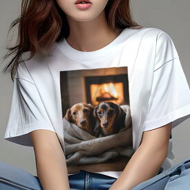 ダックスフンド Tシャツ 犬愛 ユニークデザインレディース 犬ファン 半袖 春夏 プリント 大人カジュアル かわいい 人間用 ギフト 個性的 猛暑対策 暖炉 ダックスフンド 毛布