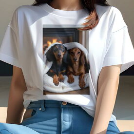ダックスフンド Tシャツ 犬愛 ユニークデザインレディース 犬ファン 半袖 春夏 プリント 大人カジュアル かわいい 人間用 ギフト 個性的 猛暑対策 暖炉 ダックスフンド 毛布