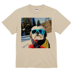 シーズー Tシャツ 犬愛 ユニークデザインレディース 犬ファン 半袖 春夏 プリント 大人カジュアル かわいい 人間用 ギフト 個性的 猛暑対策 スキー シーズー 冬 雪 スキーウェア