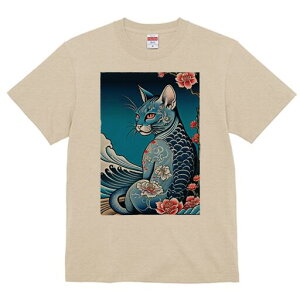 Tシャツ 和風 猫柄 和柄 男気 浮世絵風 刺青猫 ギフト ユニークデザイン レディース 半袖 春夏 プリント 猛暑対策 人間用 猫 和柄 花 波 日本画