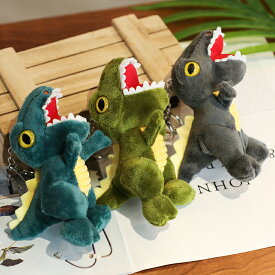 ティラノサウルス キーホルダー ぬいぐるみ 恐竜 おもちゃ かわいい 雑貨 癒し系 人形 バック 小さめ 柔らかい 緑 グレー