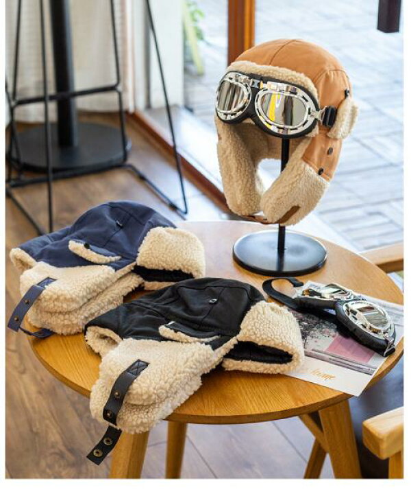 帽子 飛行士 パイロット キャップ メンズ オートバイ 耳 保護 厚手 裏起毛 暖かい 屋外 乗馬 サイクリング ブラック 通販 