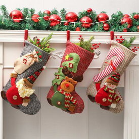 クリスマス 靴下 サンタ プレゼント ツリー 人形 巾着袋 飾り ソックス オーナメント ブーツ 装飾 エルク 雪だるま 雑貨 グレー 赤 ピンク