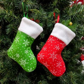 クリスマス 靴下 サンタ プレゼント ツリー 人形 飾り ソックス オーナメント ブーツ 装飾 雪の結晶 袋 チェック ストラップ 雑貨 緑 赤 白