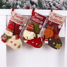 クリスマス 靴下 サンタ プレゼント ツリー 人形 飾り ソックス オーナメント ブーツ 装飾 お菓子 袋 トナカイ 雪だるま 雑貨 るトラップ 赤 緑 グレー