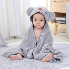 ベビーバスローブ バスタオル マント 新生児 子供 フード付き コットン 前開き ボタン お風呂 グレー ピンク 青 クマ ウサギ かわいい