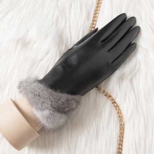 ファー付き革手袋レディース 冬 シープスキン 厚手 裏起毛 暖かい 軽量