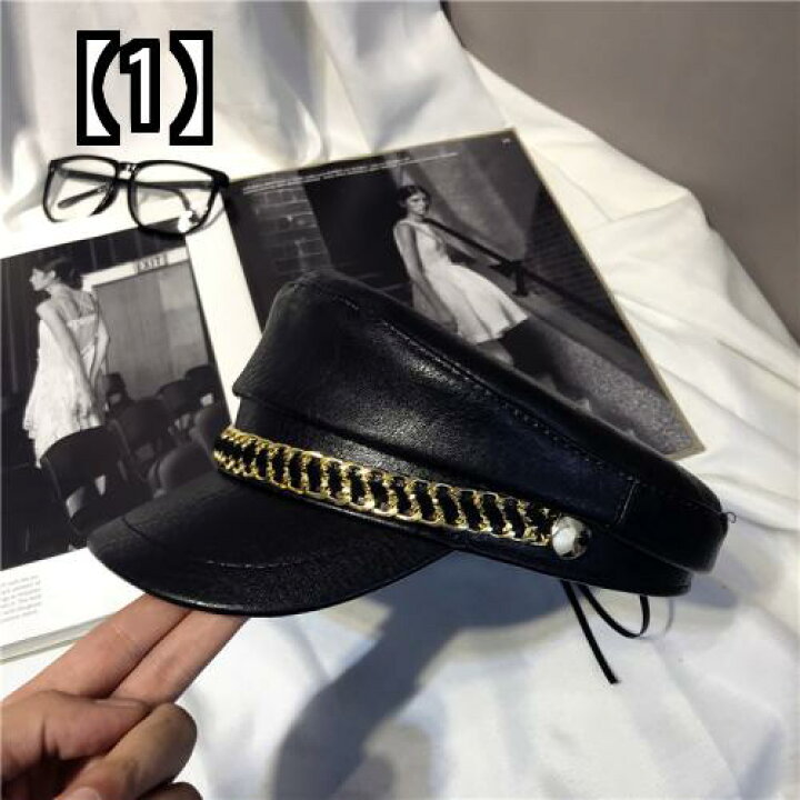 楽天市場 キャスケット レディース 秋冬 帽子 おしゃれ レザー チェーン スタッズ ブラック かっこいい ストリート カジュアル キャップ フロントップ楽天市場店