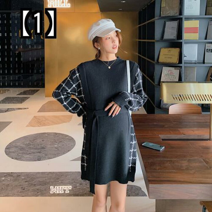 楽天市場 マタニティ ワンピース 秋冬 ニット 洋服 厚手 暖かい ミニ おしゃれかわいい 黒 フロントップ楽天市場店