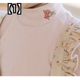 女の子 トップス 長袖 春秋 子供 花柄 可愛い ハイネック 刺繍 シンプル ワンポイント プルオーバー 韓国 おしゃれ 幼児 ピンク ベージュ 柔らかい 通気性 発表会