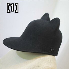 キャップ 帽子 レディース サイズ調節可能 冬 猫耳 韓国 ツバ 長い 無地 ウール 小さいサイズ 乗馬 かわいい シンプル 黒 グレー