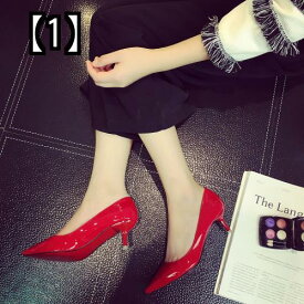パンプス レディース ファッション レザー ミッド ヒール 赤い靴