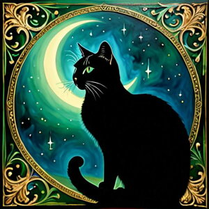 タロットクロス tarot 占い 神秘的 タペストリー おしゃれ 祭壇 撮影背景 正方形 グッズ アクセサリー 黒 緑 猫 月 星 夜 魔法 黄色 神秘 アート デザイン 動物 グレー 絵 フレーム 青 絵画 芸術