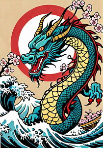 龍 波 桜 日の丸 縁起物 タペストリー 和モダン 和柄 浮世絵風 刺青風 昭和レトロ 壁掛け 大判 長方形 タトゥー ジャパニーズ 男気 アウトロー 壁布 青 黄色 赤