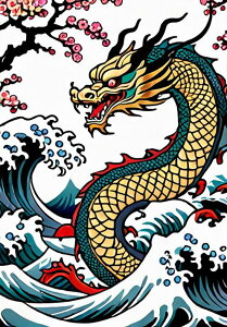 龍 波 桜 海 富士山 タペストリー 和モダン 和柄 浮世絵風 刺青風 昭和レトロ 壁掛け 大判 長方形 タトゥー ジャパニーズ 男気 アウトロー 壁布 黄色 青 赤
