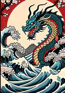 龍 波 桜 月 山 タペストリー 和モダン 和柄 浮世絵風 刺青風 昭和レトロ 壁掛け 大判 長方形 タトゥー ジャパニーズ 男気 アウトロー 壁布 青 黒 白