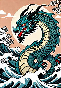 龍 波 月 桜 海 タペストリー 和モダン 和柄 浮世絵風 刺青風 昭和レトロ 壁掛け 大判 長方形 タトゥー ジャパニーズ 男気 アウトロー 壁布 青 黒 白