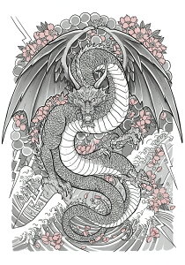 龍 桜 波 雷 雲 タペストリー 和モダン 和柄 浮世絵風 刺青風 昭和レトロ 壁掛け 大判 長方形 タトゥー ジャパニーズ 男気 アウトロー 壁布 白 グレー ピンク