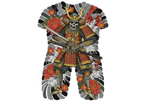 侍 武士道 死 骸骨 花 タペストリー 和モダン 和柄 浮世絵風 刺青風 昭和レトロ 壁掛け 大判 長方形 タトゥー ジャパニーズ 男気 アウトロー 壁布 赤 黒 グレー