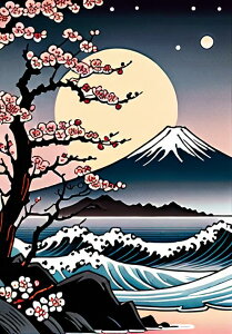 桜 富士山 波 月 木 タペストリー 和モダン 和柄 浮世絵風 刺青風 昭和レトロ 壁掛け 大判 長方形 タトゥー ジャパニーズ 男気 アウトロー 壁布 青 紺 黒
