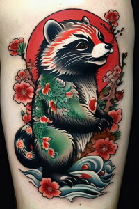 アライグマ 花 桜 月 波 タペストリー 和柄 和風 大きい 男気 日本画風 入れ墨風 アウトロー 縦型 縦配信 大自然 インテリア 撮影背景 壁掛け 大判 長方形 壁布 赤 黒 白