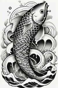 鯉 波 鱗 流れ 刺青 タペストリー 和柄 和風 大きい 男気 日本画風 入れ墨風 アウトロー 縦型 縦配信 大自然 インテリア 撮影背景 壁掛け 大判 長方形 壁布 白 黒 グレー