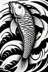 鯉 波 縁起物 繁栄 幸運 タペストリー 和柄 和風 大きい 男気 日本画風 入れ墨風 アウトロー 縦型 縦配信 大自然 インテリア 撮影背景 壁掛け 大判 長方形 壁布 白 黒 グレー