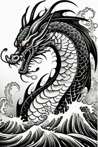 龍 海 波 鱗 威厳 タペストリー 和柄 和風 大きい 男気 日本画風 入れ墨風 アウトロー 縦型 縦配信 大自然 インテリア 撮影背景 壁掛け 大判 長方形 壁布 黒 白 赤