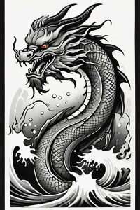 龍 海 波 鱗 伝説 タペストリー 和柄 和風 大きい 男気 日本画風 入れ墨風 アウトロー 縦型 縦配信 大自然 インテリア 撮影背景 壁掛け 大判 長方形 壁布 白 黒 グレー