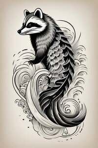 アライグマ 動物 タトゥー 波 スピリチュアル タペストリー 和柄 和風 大きい 男気 日本画風 入れ墨風 アウトロー 縦型 縦配信 大自然 インテリア 撮影背景 壁掛け 大判 長方形 壁布 黒 白 グ