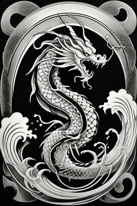 龍 海 波 幸運 繁栄 タペストリー 和柄 和風 大きい 男気 日本画風 入れ墨風 アウトロー 縦型 縦配信 大自然 インテリア 撮影背景 壁掛け 大判 長方形 壁布 白 黒 グレー