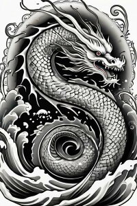 龍 海 波 鱗 渦 タペストリー 和柄 和風 大きい 男気 日本画風 入れ墨風 アウトロー 縦型 縦配信 大自然 インテリア 撮影背景 壁掛け 大判 長方形 壁布 白 黒 グレー