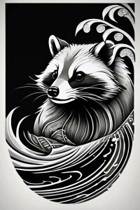アライグマ 動物 モノクロ イラスト 知恵 タペストリー 和柄 和風 大きい 男気 日本画風 入れ墨風 アウトロー 縦型 縦配信 大自然 インテリア 撮影背景 壁掛け 大判 長方形 壁布 黒 白 グレー