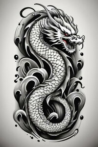 龍 竜 水 波 鱗 タペストリー 和柄 和風 大きい 男気 日本画風 入れ墨風 アウトロー 縦型 縦配信 大自然 インテリア 撮影背景 壁掛け 大判 長方形 壁布 白 黒 グレー