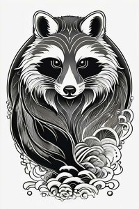 アライグマ 動物 モノクロ アート デザイン タペストリー 和柄 和風 大きい 男気 日本画風 入れ墨風 アウトロー 縦型 縦配信 大自然 インテリア 撮影背景 壁掛け 大判 長方形 壁布 黒 白 グレ