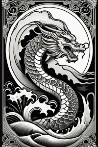 龍 海 波 幸運 繁栄 タペストリー 和柄 和風 大きい 男気 日本画風 入れ墨風 アウトロー 縦型 縦配信 大自然 インテリア 撮影背景 壁掛け 大判 長方形 壁布 白 黒 グレー