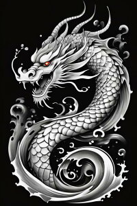 龍 水 鱗 渦 神話 タペストリー 和柄 和風 大きい 男気 日本画風 入れ墨風 アウトロー 縦型 縦配信 大自然 インテリア 撮影背景 壁掛け 大判 長方形 壁布 白 黒 赤