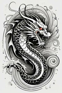 龍 水 波 鱗 渦 タペストリー 和柄 和風 大きい 男気 日本画風 入れ墨風 アウトロー 縦型 縦配信 大自然 インテリア 撮影背景 壁掛け 大判 長方形 壁布 白 黒 グレー