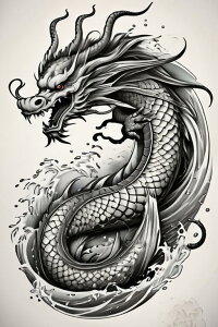 龍 水 鱗 渦 伝説 タペストリー 和柄 和風 大きい 男気 日本画風 入れ墨風 アウトロー 縦型 縦配信 大自然 インテリア 撮影背景 壁掛け 大判 長方形 壁布 白 黒 グレー