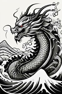 龍 海 波 鱗 伝説 タペストリー 和柄 和風 大きい 男気 日本画風 入れ墨風 アウトロー 縦型 縦配信 大自然 インテリア 撮影背景 壁掛け 大判 長方形 壁布 白 黒 グレー