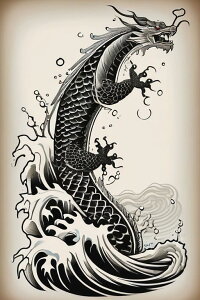 龍 波 水 鱗 墨絵 タペストリー 和柄 和風 大きい 男気 日本画風 入れ墨風 アウトロー 縦型 縦配信 大自然 インテリア 撮影背景 壁掛け 大判 長方形 壁布 黒 白 グレー