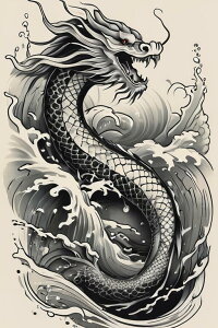 龍 海 波 鱗 伝説 タペストリー 和柄 和風 大きい 男気 日本画風 入れ墨風 アウトロー 縦型 縦配信 大自然 インテリア 撮影背景 壁掛け 大判 長方形 壁布 白 黒 グレー