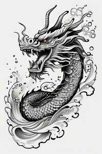 龍 水 波 鱗 伝説 タペストリー 和柄 和風 大きい 男気 日本画風 入れ墨風 アウトロー 縦型 縦配信 大自然 インテリア 撮影背景 壁掛け 大判 長方形 壁布 白 黒 グレー