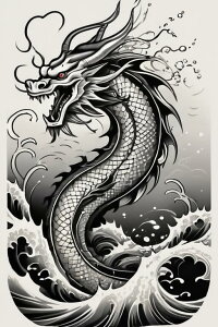 龍 海 波 鱗 伝説 タペストリー 和柄 和風 大きい 男気 日本画風 入れ墨風 アウトロー 縦型 縦配信 大自然 インテリア 撮影背景 壁掛け 大判 長方形 壁布 白 黒 グレー